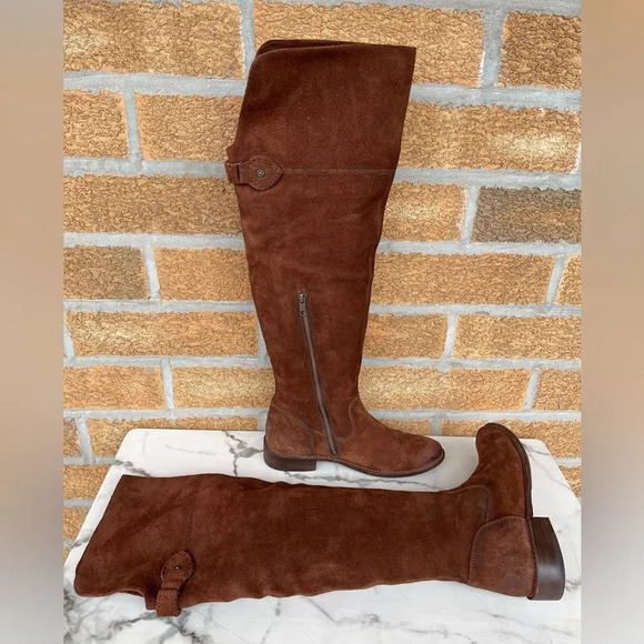 Frye Womens SHIRLEY OVER THE KNEE Brown Oiled boots 10 B - Picture 3 of 14